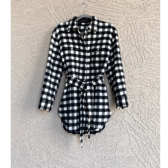 & OTHER STORIES NEW Black White Gingham Check Belted Italian Wool Shacket Jacket - Picture 4 of 17